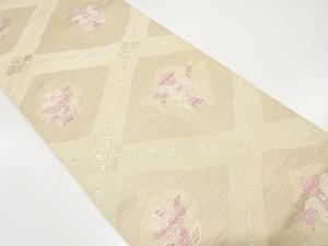 アンティーク　斜め格子に花更紗模様織り出し袋帯（材料）